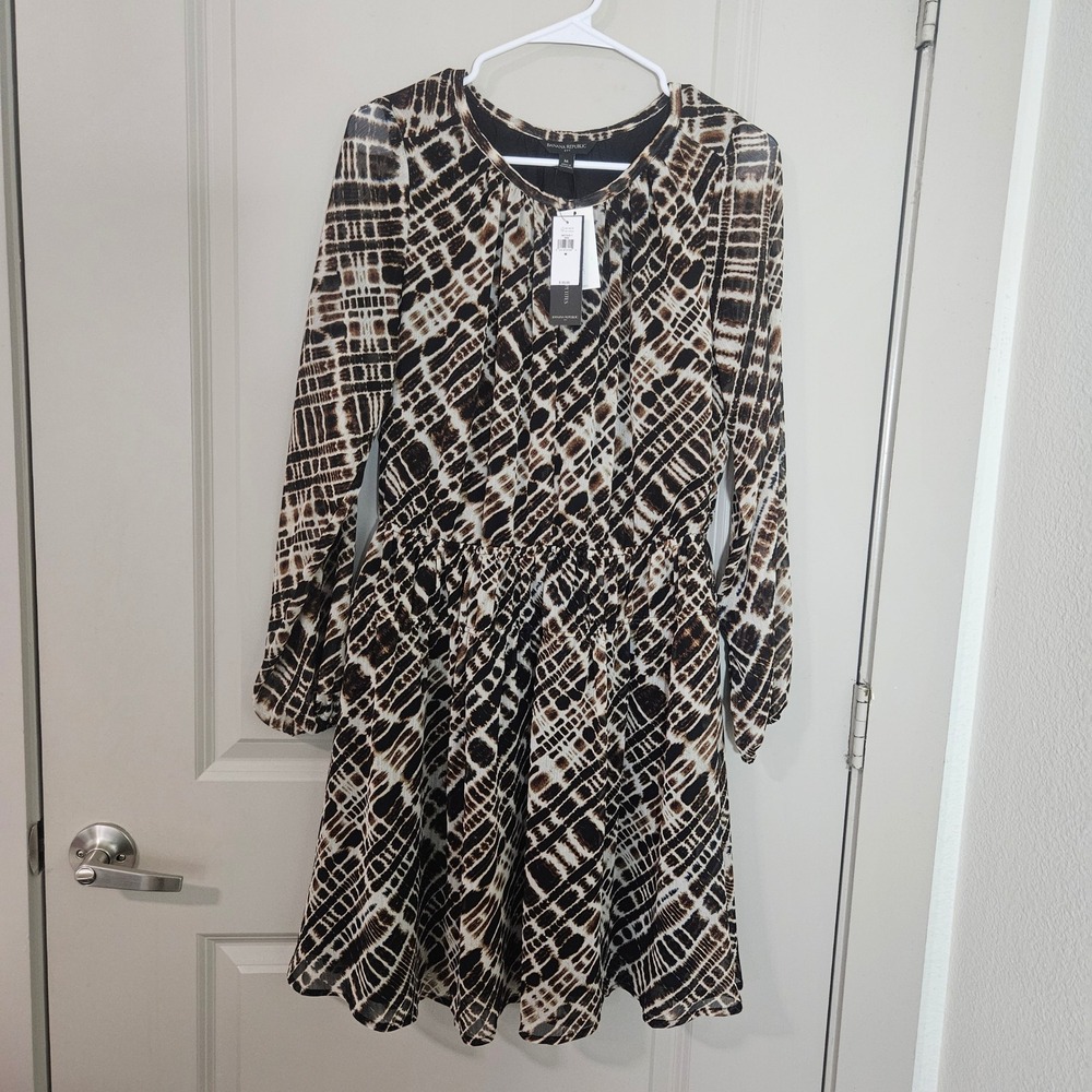 Banana‎ Republic Womens Brown Black Geometric Animal Print Mini Dress NWT Size M